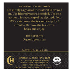 Brewing Harney & Sons Gunpowder Green Tea in a cup with steam.
