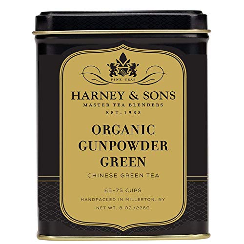 Close-up of Harney & Sons Gunpowder Green loose leaves for infusion.