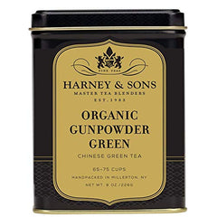 Close-up of Harney & Sons Gunpowder Green loose leaves for infusion.