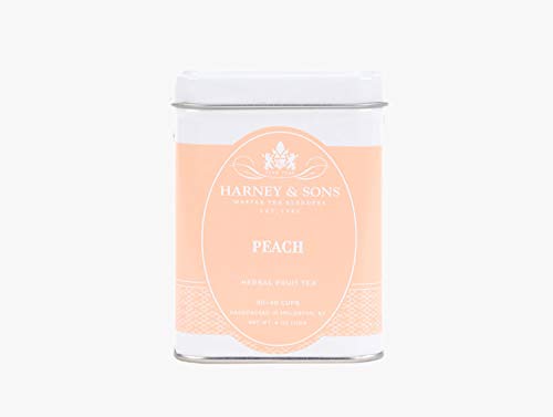 Harney & Sons Peach Fruit Tea brewed cup, inviting hot or iced preparation.