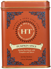 Label on Harney & Sons Pumpkin Spice Rooibos sachet highlighting HT line quality.