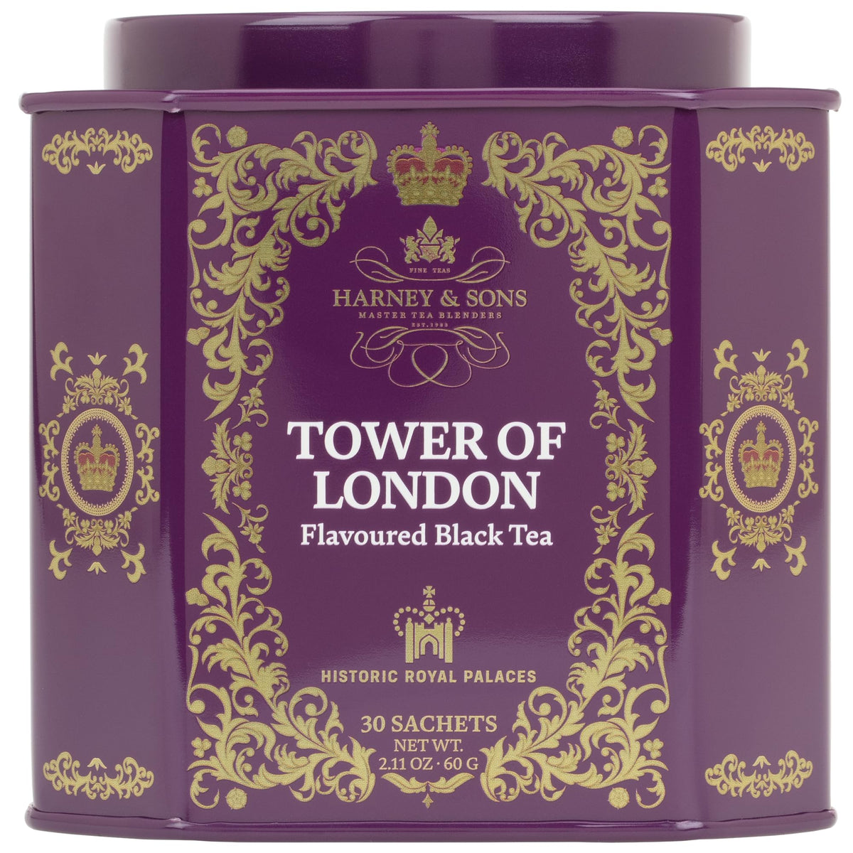 Harney & Sons Tower of London tea tin with elegant packaging, ideal for gifting.