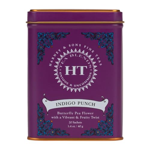 Harney & Sons Indigo Punch butterfly pea flower creates a vibrant, soothing cup.