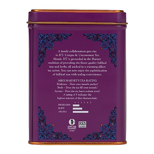 Harney & Sons Indigo Punch ingredients show rose hips and apple for fruity flavor.