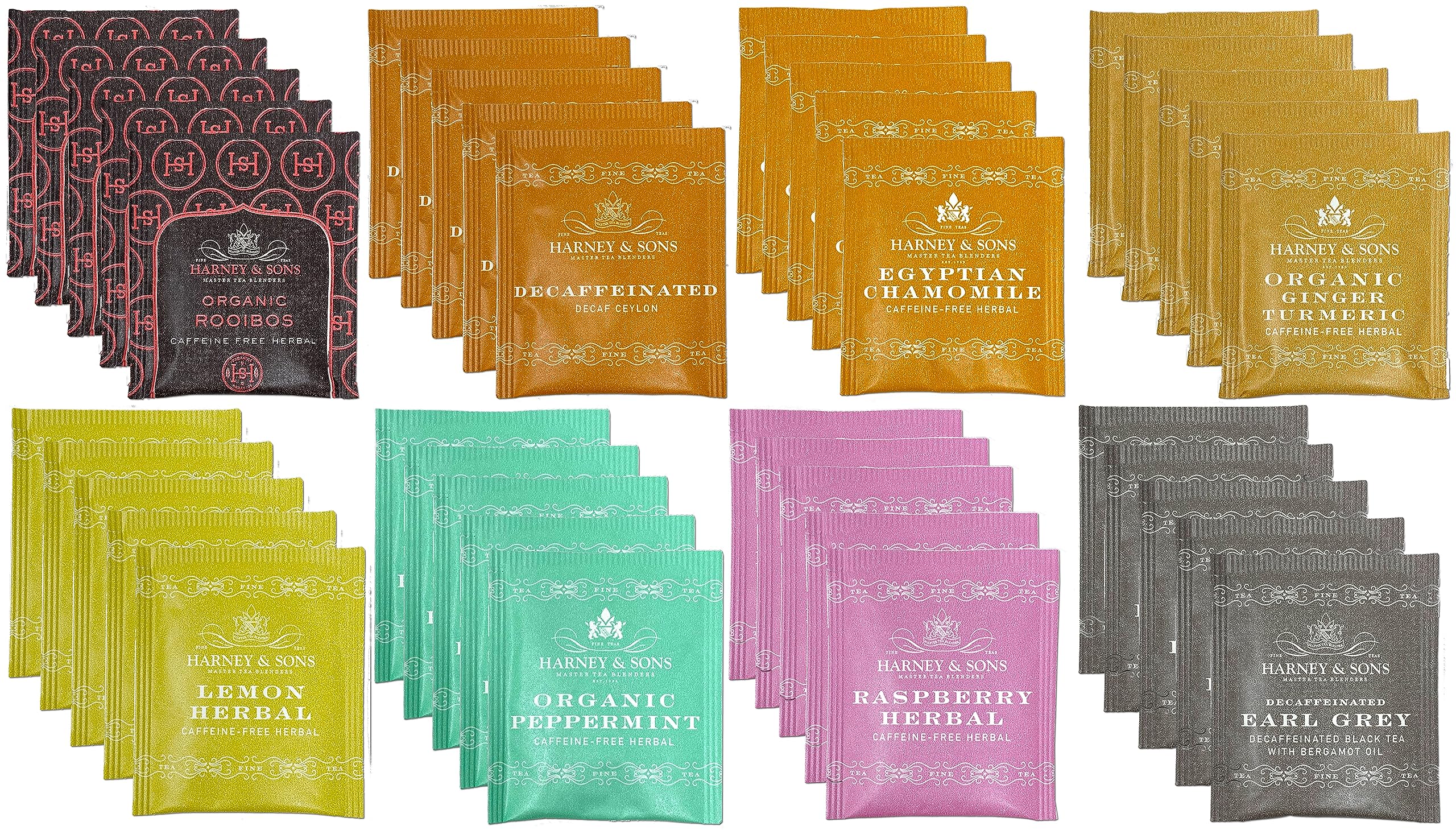 Harney & Sons assorted tea sampler with 40 bags for varied tastings.