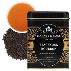 Harney & Sons Black Cask loose tea tin with rich bourbon aroma for slow sipping.