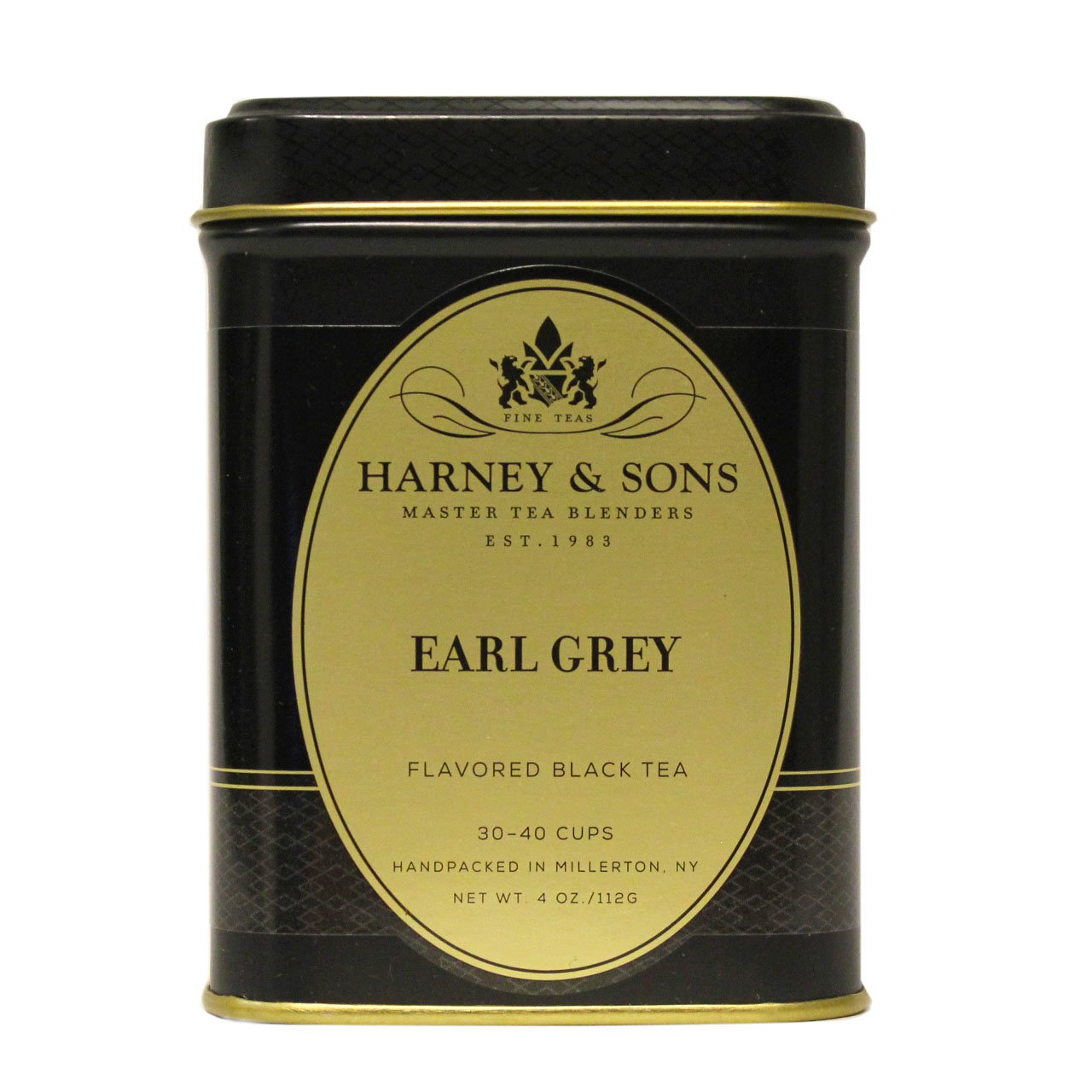 Harney & Sons Black Earl Grey loose-leaf tea offers bright bergamot flavor for afternoon rituals.