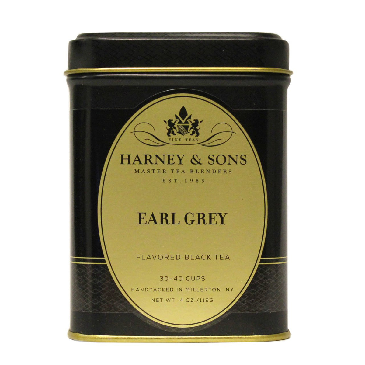 Harney & Sons Black Earl Grey loose-leaf tea offers bright bergamot flavor for afternoon rituals.