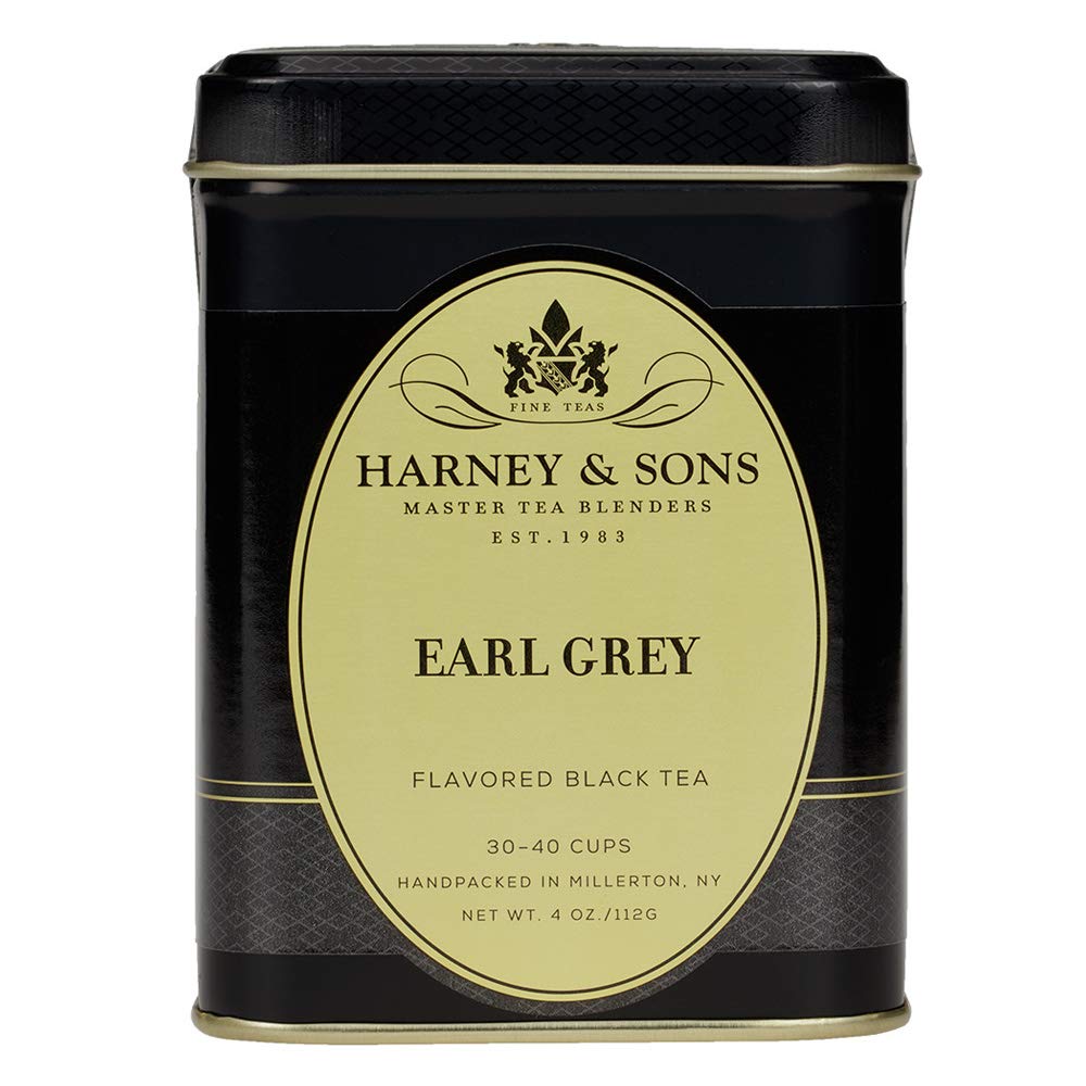 Harney & Sons Black Earl Grey tea cup steep—enjoy a classic, aromatic brew with bergamot.