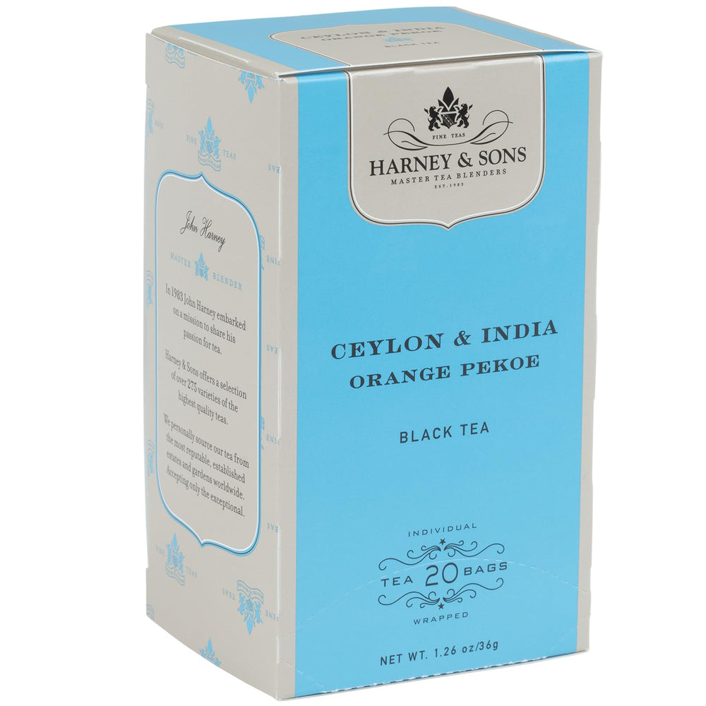 Harney & Sons Black Tea Orange Pekoe packaging ready to brew a mellow cup