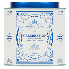 Harney & Sons Celebration tea tin with 30 sachets for festive gatherings