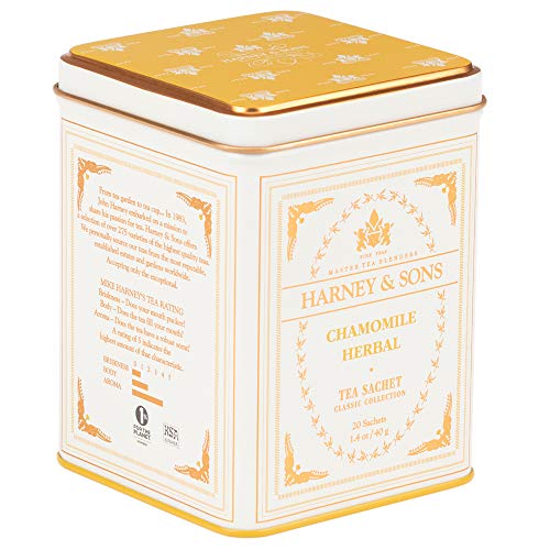 Harney & Sons Chamomile sachet brewed into a smooth 12 oz cup.