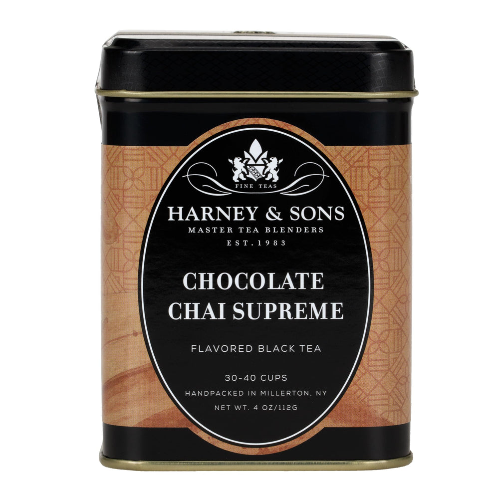 Harney and Sons Chocolate Chai Supreme loose tea leaves steeping with rich aroma