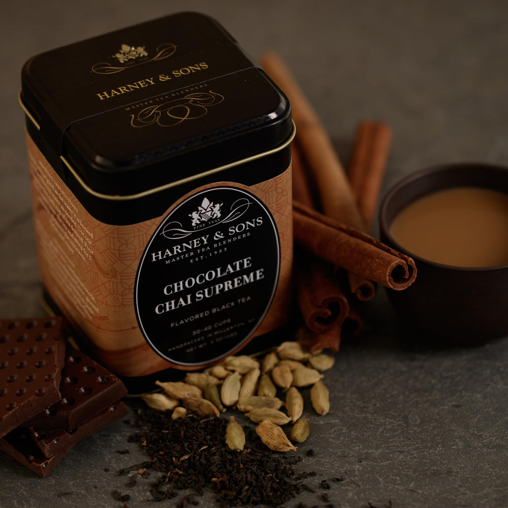 Harney and Sons Chocolate Chai Supreme loose tea showing vanilla and chocolate notes