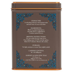 Cup with brewed Harney & Sons Chocolate Mint tea, inviting a dessert-like finish