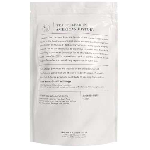 Harney & Sons Colonial Williamsburg Yaupon Tea in a premium resealable bag for easy daily use.