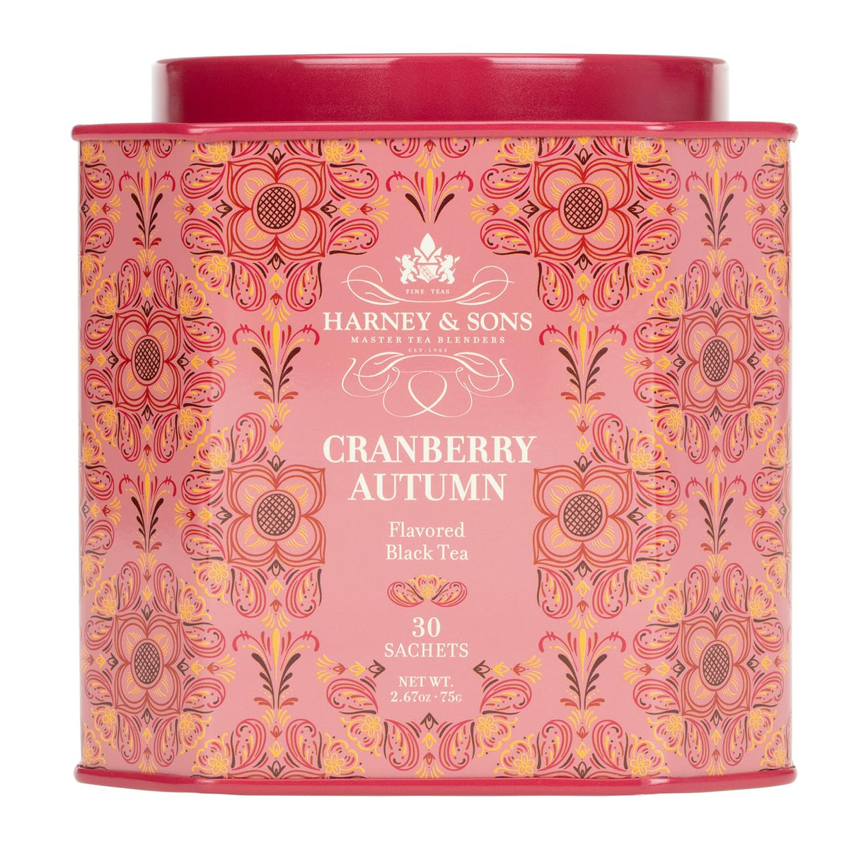 Harney & Sons Cranberry Autumn tin front view, ideal for seasonal gifting