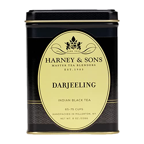 Harney & Sons Darjeeling tea leaves close-up highlighting bright First Flush aroma.