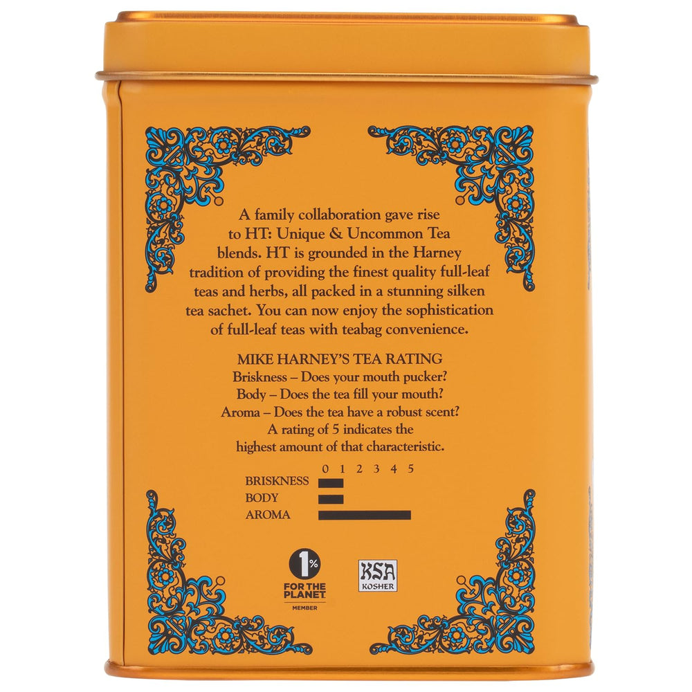 Harney and Sons decaf sachets closeup showing convenient 12-ounce portions