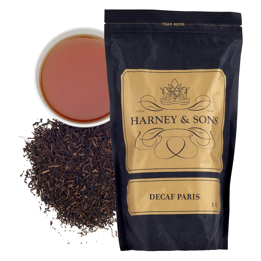 Harney & Sons Decaf Paris tea loose-leaf in a tin for a quiet evening ritual.