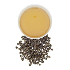 Dragon Pearl Jasmine loose tea fills the room with jasmine aroma.