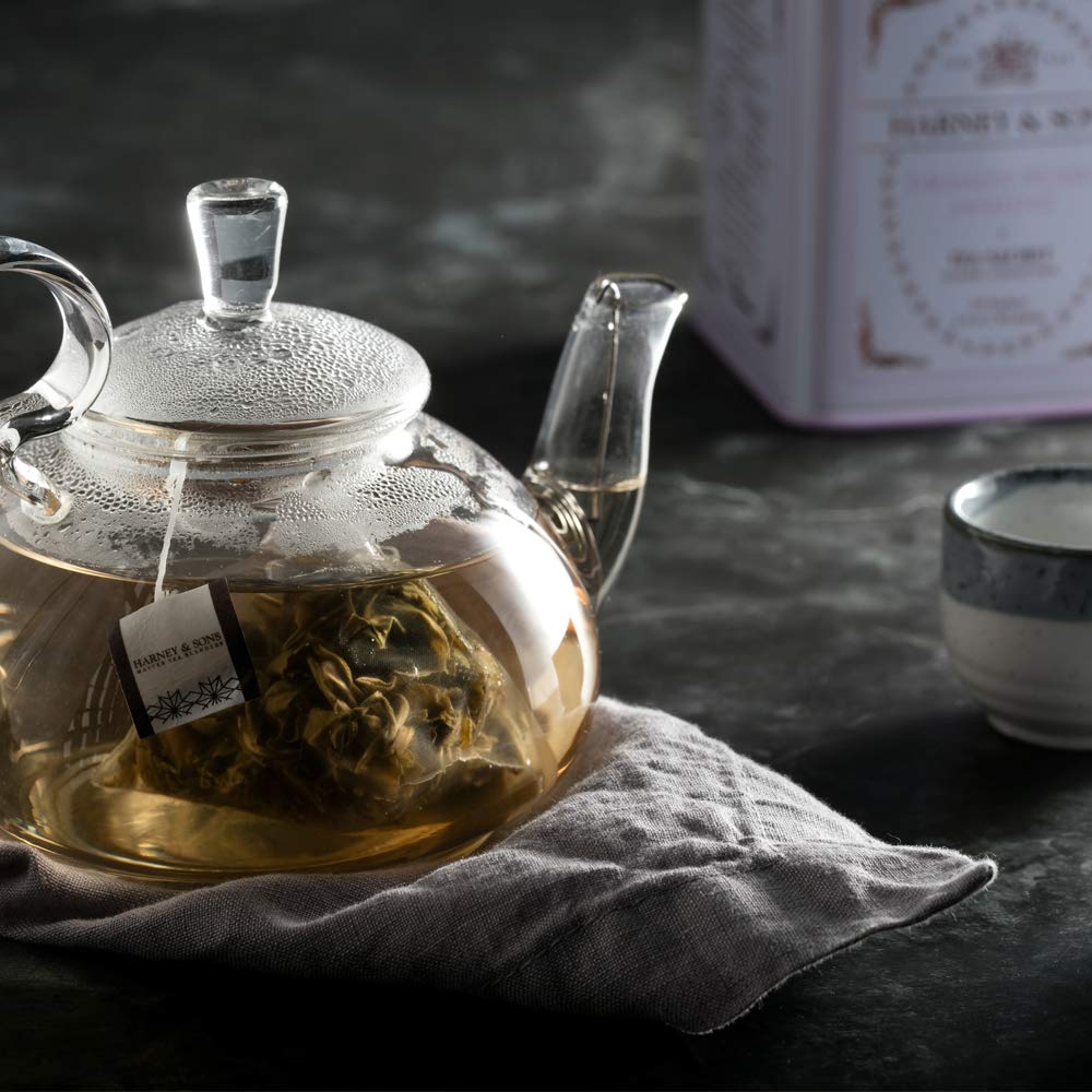 Eco-friendly packaging on Harney & Sons Dragon Pearl Jasmine tin.