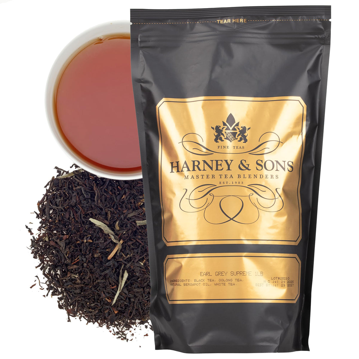 Harney & Sons Earl Grey Supreme loose leaf 16 oz bag with rich bergamot aroma.