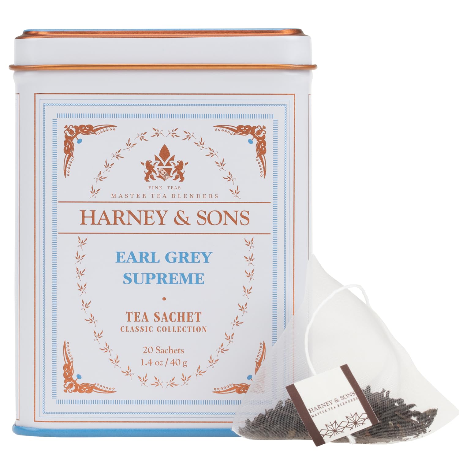 Harney & Sons Earl Grey Supreme sachets in a premium box for a refined tea experience