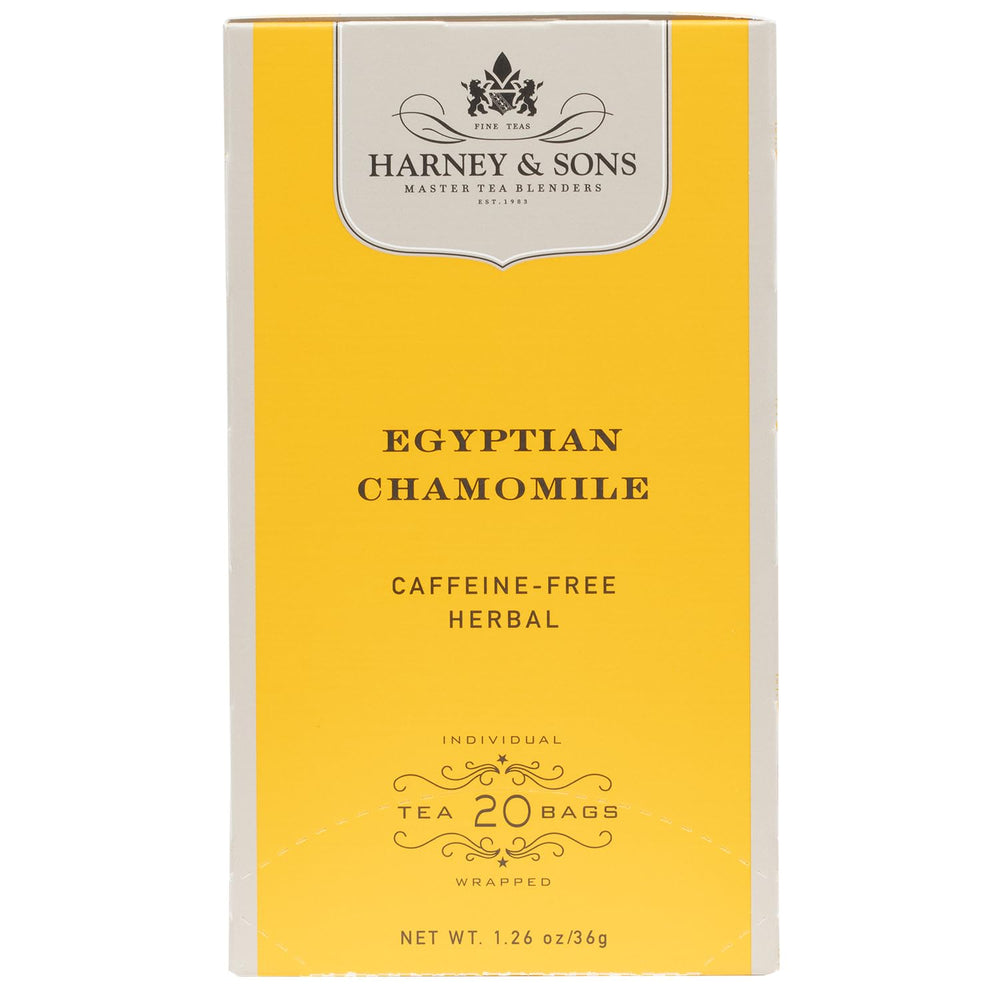 Harney & Sons packaging hints at premium quality, Egyptian Chamomile tea.