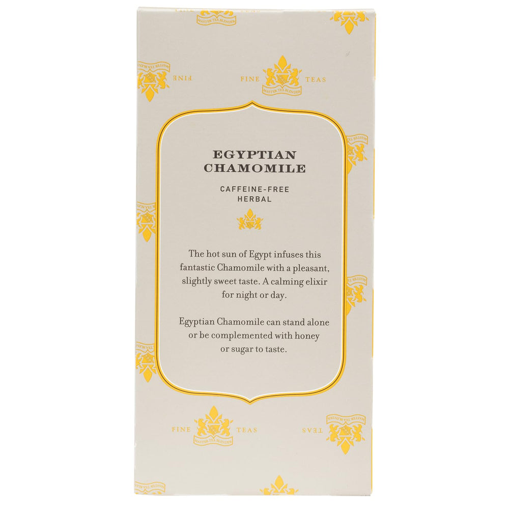 Cup of Harney & Sons Egyptian Chamomile tea brewing with a gentle floral aroma.