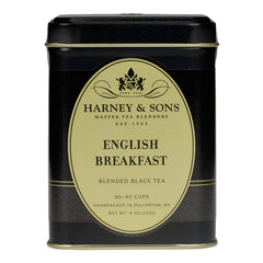 Harney & Sons English Breakfast Keemun tea tin ready to brew a bold morning
