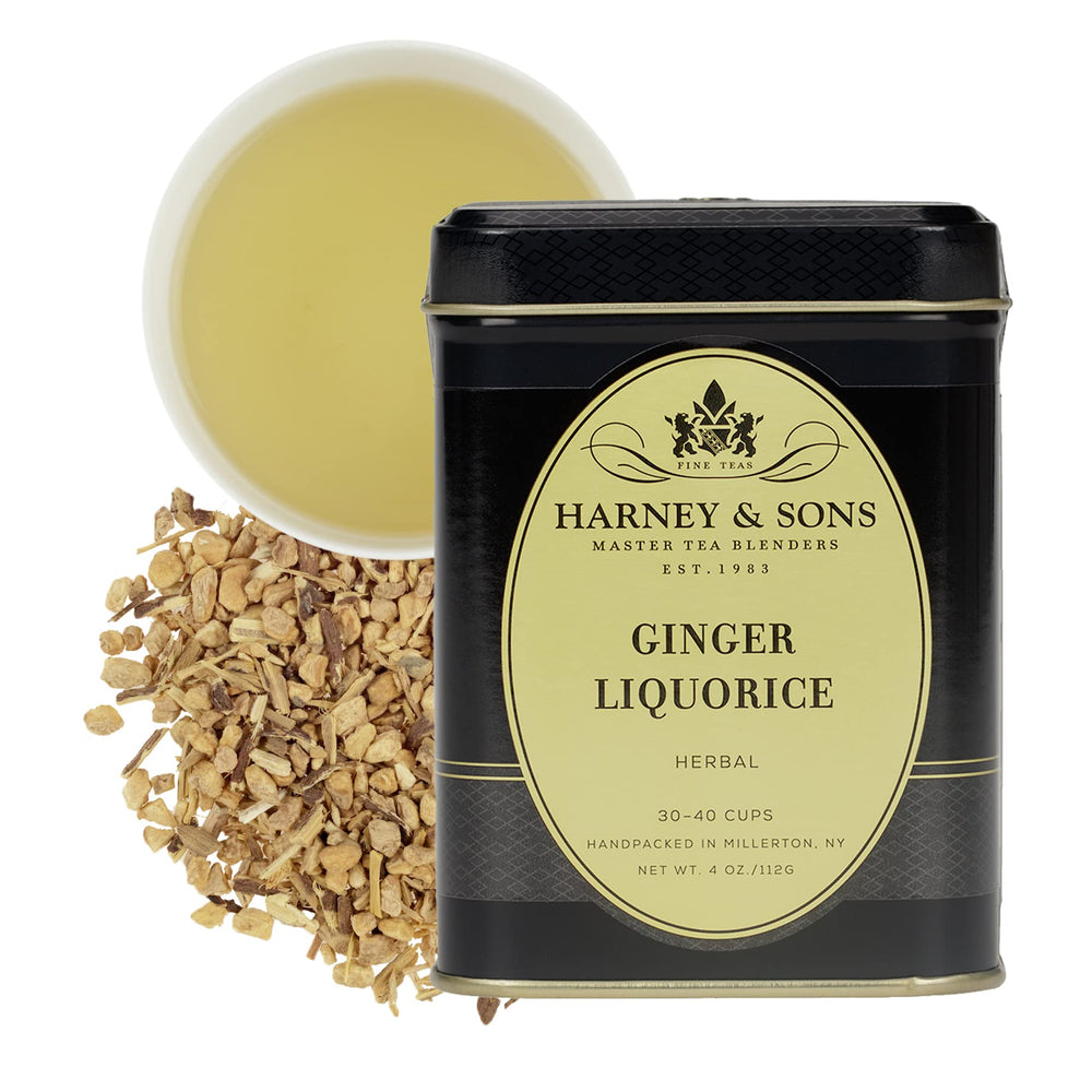 Harney and Sons Ginger Liquorice loose-leaf tea brew aroma suggests warm spice.