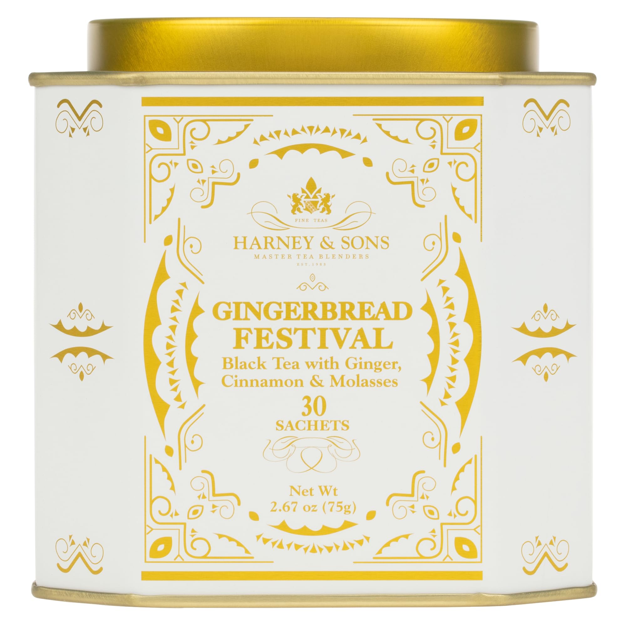 Harney & Sons Gingerbread Tea tin — festive spice blend for holiday sipping.