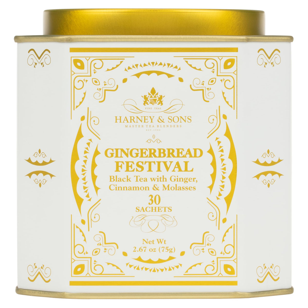 Harney & Sons Gingerbread Tea tin — festive spice blend for holiday sipping.