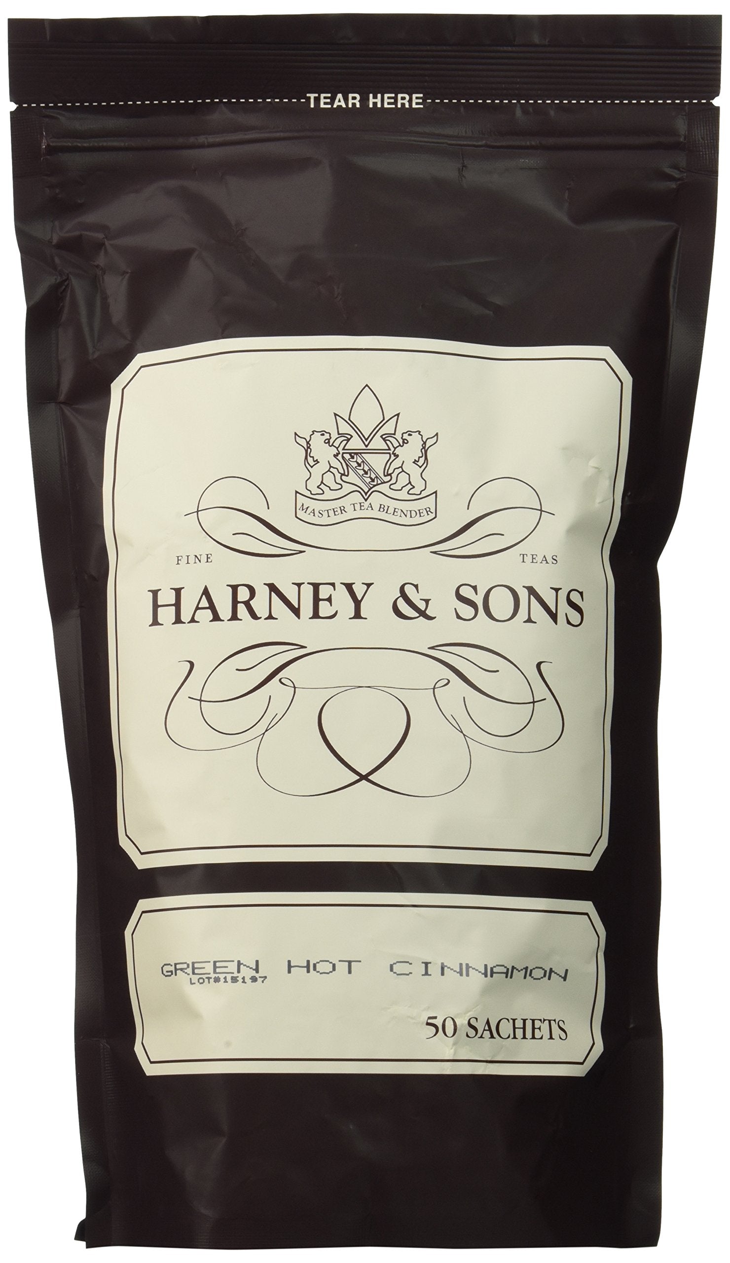 Harney & Sons green hot cinnamon spice sachets in a bag for quick brew
