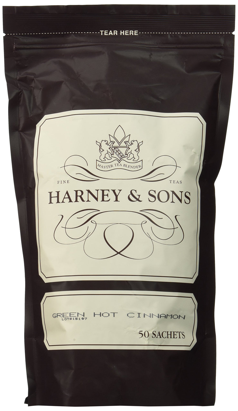 Harney & Sons green hot cinnamon spice sachets in a bag for quick brew
