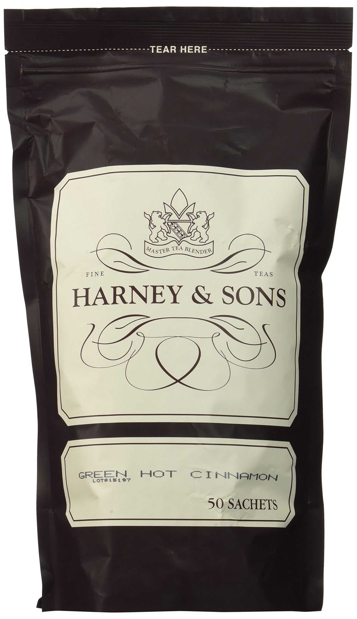 Harney & Sons green hot cinnamon spice sachets in a bag for quick brew