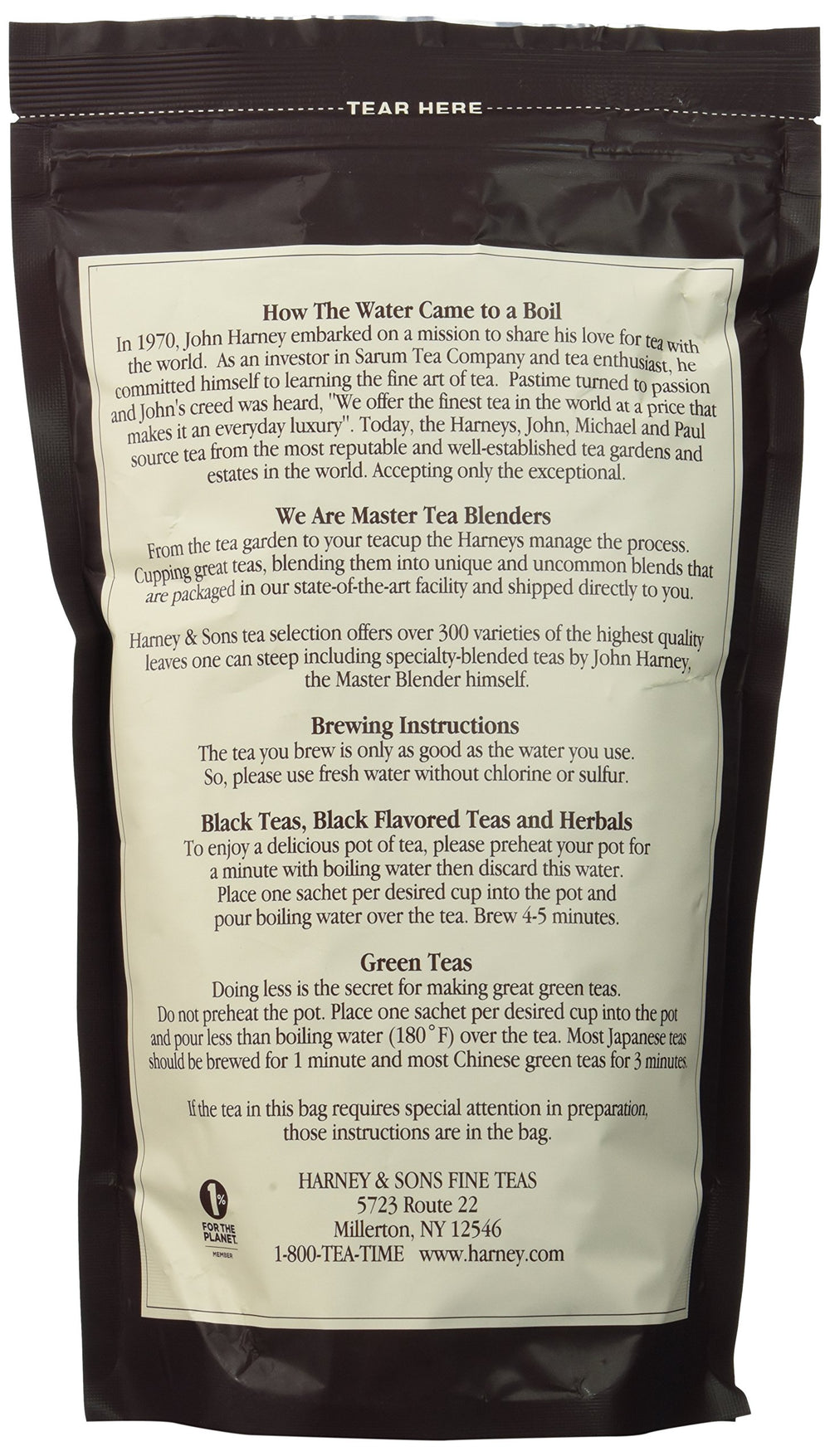 Harney & Sons sachets brewing a 12-ounce cup with bold cinnamon aroma