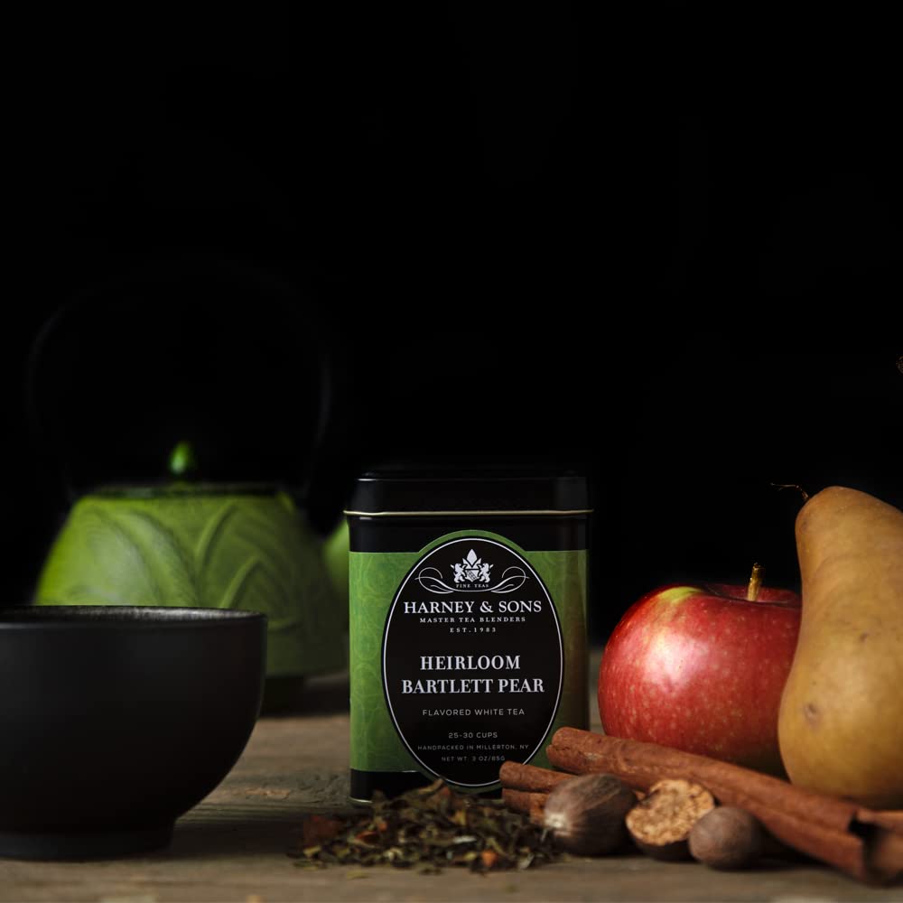 Harney & Sons Heirloom Bartlett Pear; brewed cup reveals fragrant fruit notes.