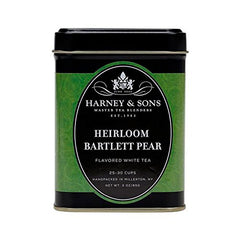 Harney & Sons Heirloom Bartlett Pear tea tin; a light brew option.