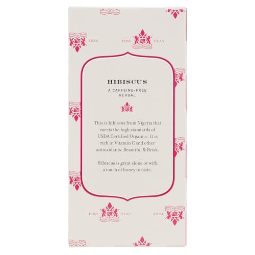 Harney & Sons Hibiscus Tea hot cup—rich crimson hue with tart floral notes.