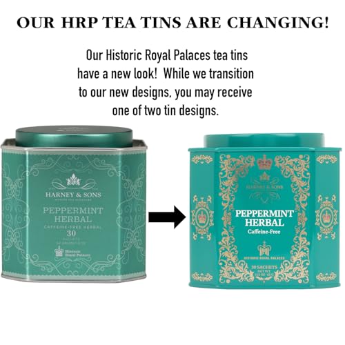 Harney & Sons peppermint-tisane served beside a warm mug.