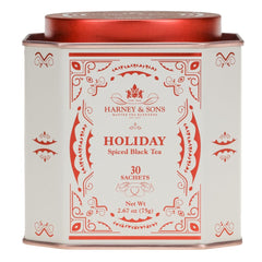 Harney and Sons Holiday Tea tin front shows festive packaging and ready-to-gift appeal.