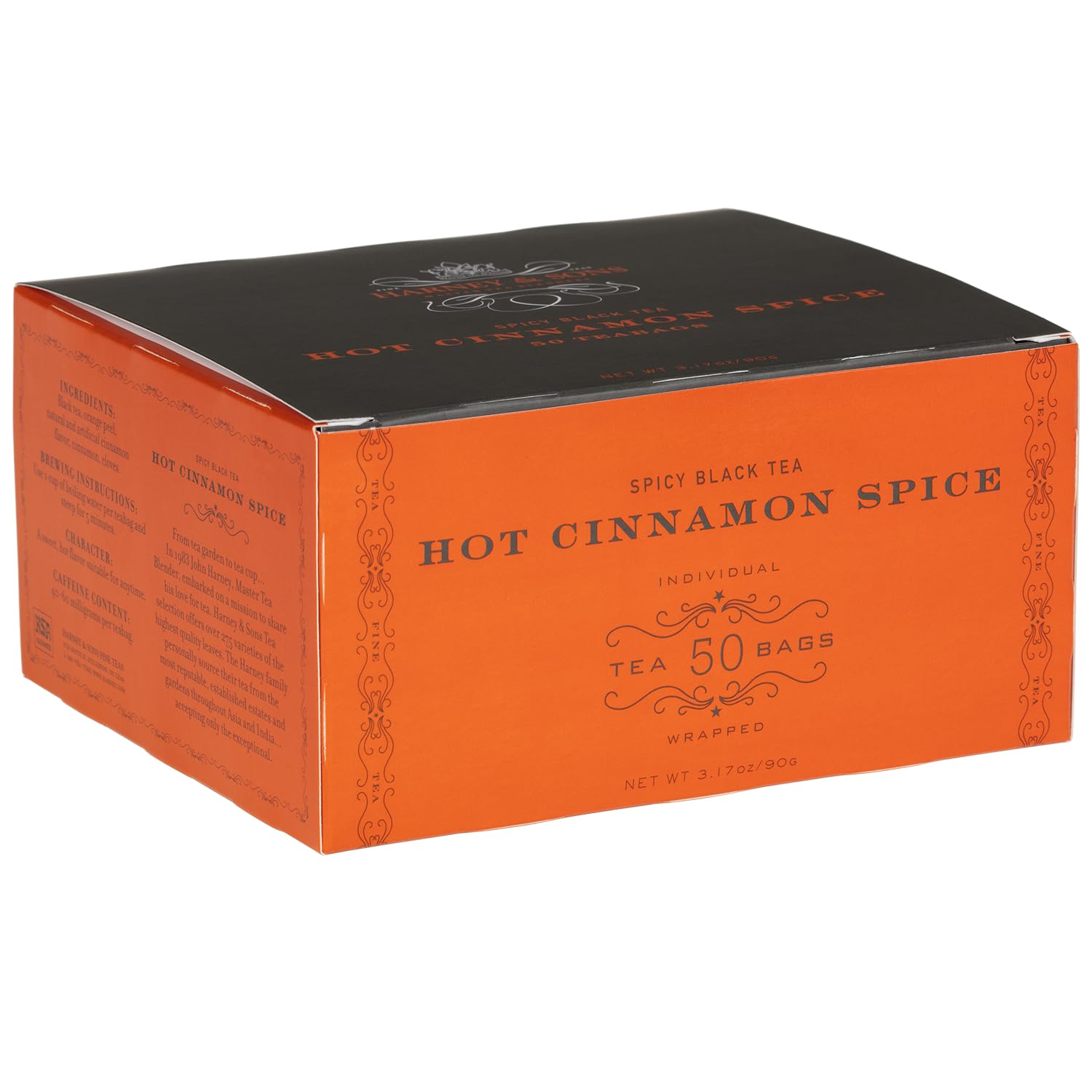 Harney & Sons Hot Cinnamon Spice tea bag close-up showing bold spice notes
