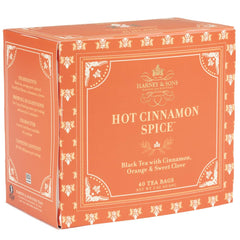 Harney & Sons Hot Cinnamon Spice tea bag close-up with warm, inviting aroma.