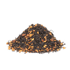 Harney & Sons Hot Cinnamon Spice tea leaves close-up highlighting cinnamon and citrus notes.