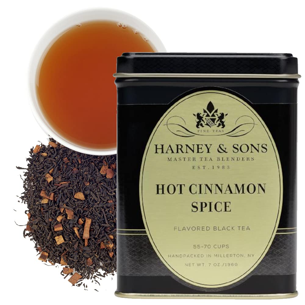 Harney & Sons Hot Cinnamon Spice tea packaging, premium blend for bold, flavorful infusions.