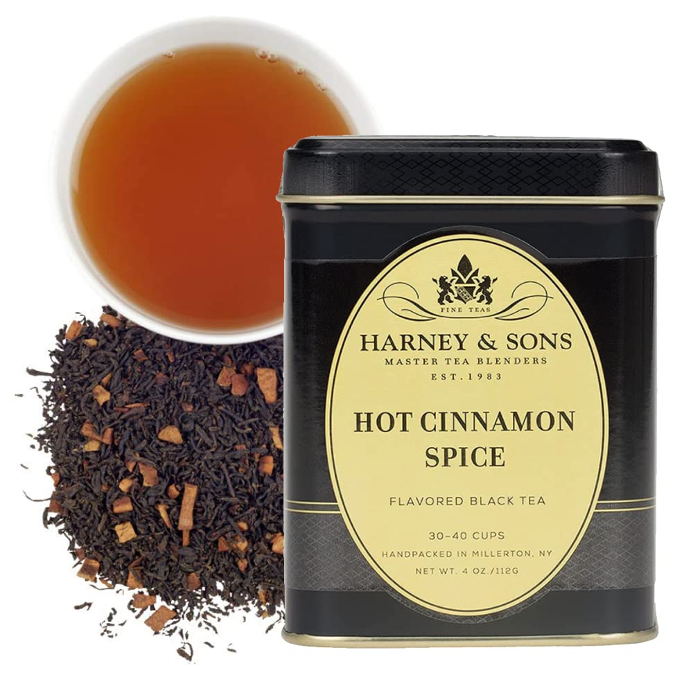 Harney & Sons Hot Cinnamon Spice tin with bold aroma for cozy mornings.