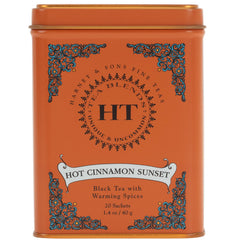 Harney & Sons Hot Cinnamon Sunset tea tin with 20 sachets and bold spice aroma