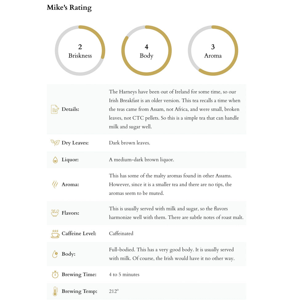 Harney & Sons Irish Breakfast Tea morning ritual image suggests a caffeinated pick-me-up for clarity.
